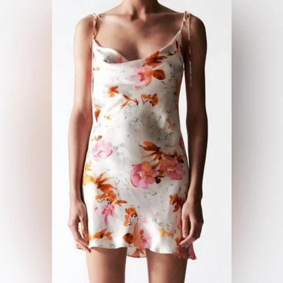 Zara Pink and Orange Floral Mini Dress - Picture 2 of 5